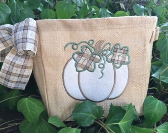 Burlap Basket, Fall Farmhouse Decor,  Personalized Burlap Gift Basket