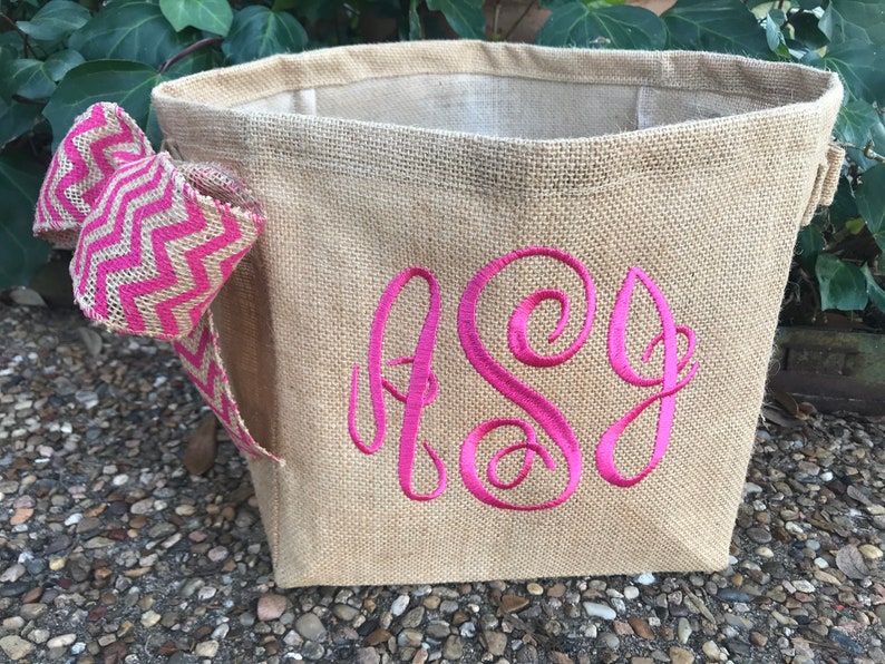 Burlap Basket, Monogram Burlap Gift Basket, Personalized Basket image 6