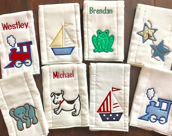 Personalized Baby Boy Burp Cloths, Monogram Burp Cloths, Burp Cloth Sets,