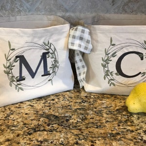 Canvas Wreath Basket, Monogram Canvas Gift Basket, Personalized Basket