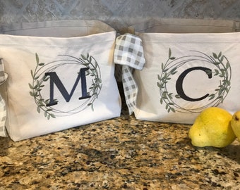 Canvas Wreath Basket, Monogram Canvas Gift Basket, Personalized Basket