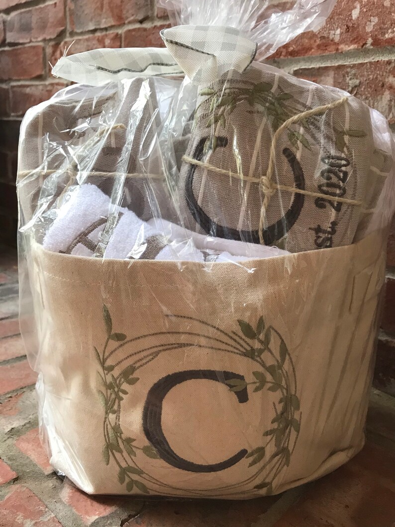 Canvas Wreath Basket Monogram Canvas Gift Basket Etsy