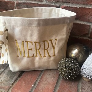 Merry Christmas Basket, Monogram Canvas Gift Basket, Personalized Basket