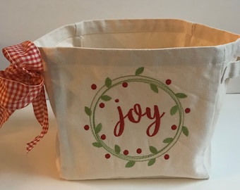 Christmas Basket, Monogram Canvas Gift Basket, Personalized Basket