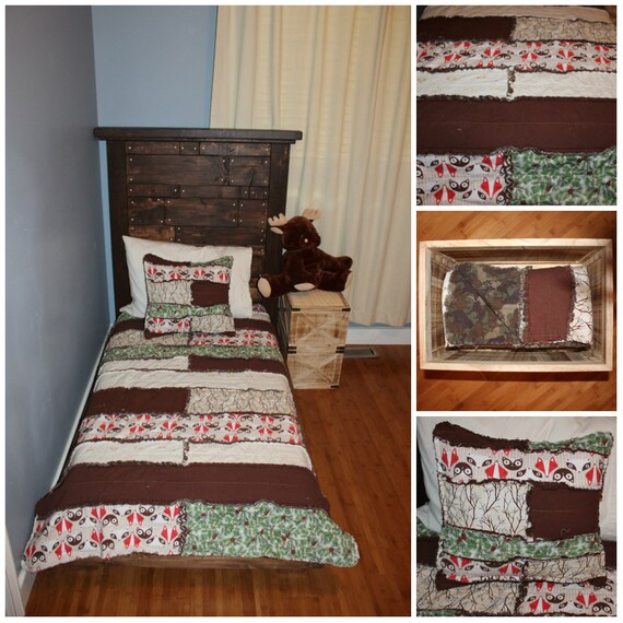 Woodland Rag Quilt And Sham Toddler Bed Crib Mattress Woodland Decor Fox Bedroom Pine Bedroom Boys Bed Rustic Toddler