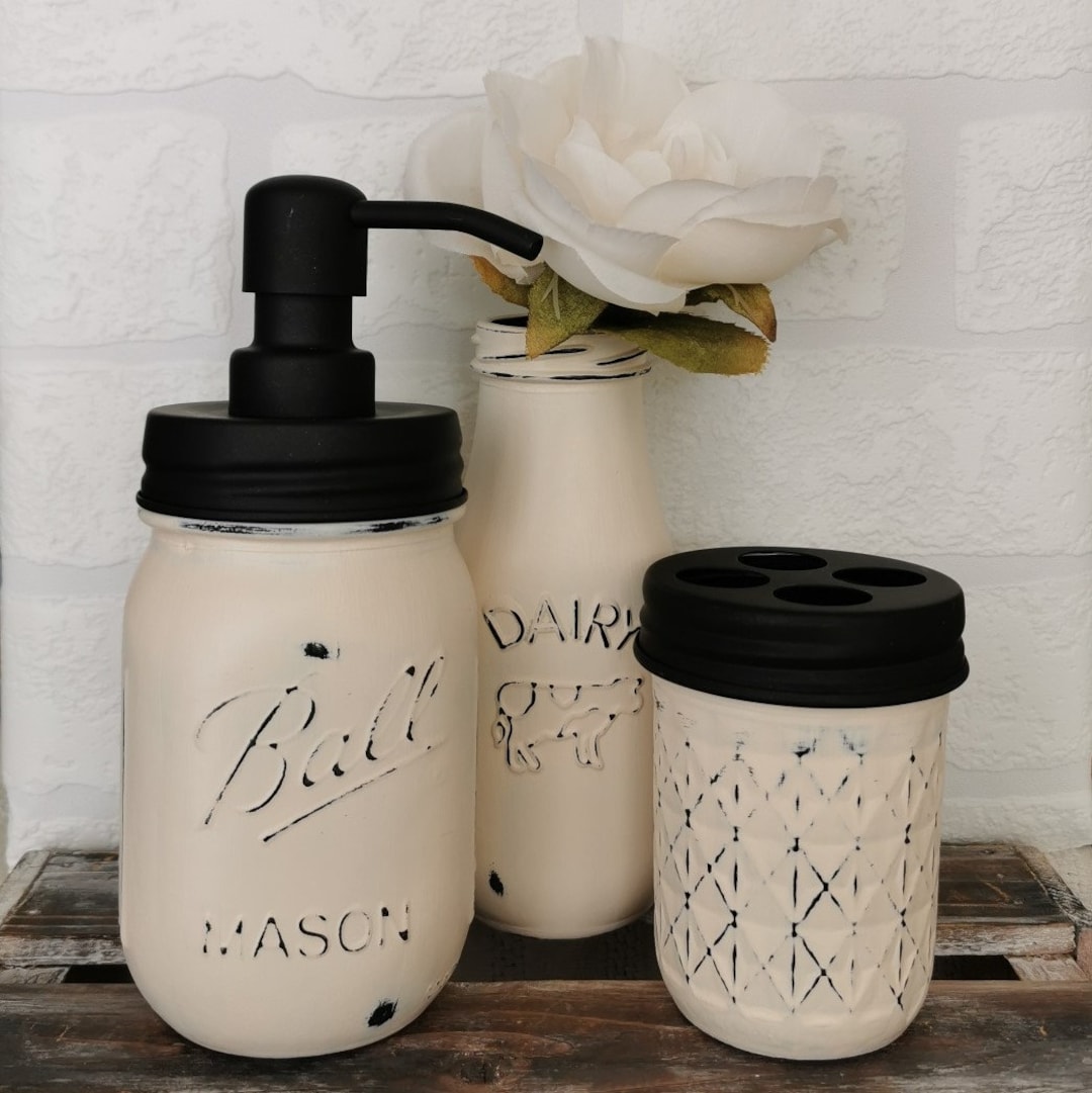 ᴄ ᴜ ꜱ ᴛ ᴏ ᴍ . ᴄ ᴏ ʟ ᴏ ʀ 3pc. Mason Jar Bathroom Organizer - Etsy