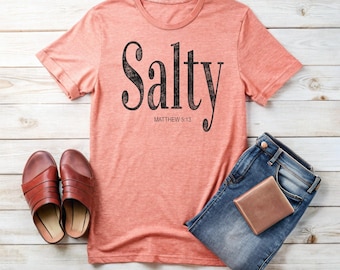 Salty Matthäus 5:13 Grafik-T-Shirt - Vintage Distressed Design - Christliches Shirt, Bibel-Vers-T-Shirt, religiöse Kleidung, Unisex-Passform