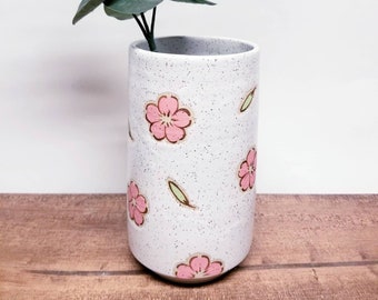 Handmade Ceramic Vase, Modern Cherry BlossomDesign, Wheel Thrown, Hand Painted, Unique Gift!