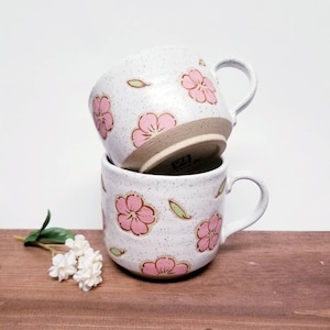 Handmade Ceramic Pink Cherry Blossom Design Mug, Wheel Thrown, Hand Painted for Coffee or Tea Lovers