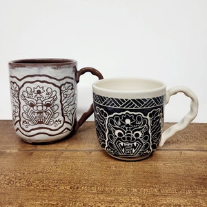 Handmade Ceramic Mug, Dragon Design, Wheel Thrown, Hand Painted and Carved Mug for Coffee and Tea Lovers, Asian Themed Gift, Unique Gift!