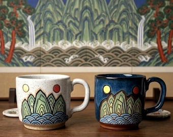 Handmade Ceramic Mug,  Irworobongdo  Design, Wheel Thrown