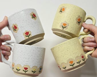 Handmade Ceramic Mug, Modern Mini Tulip Design Design, Wheel Thrown