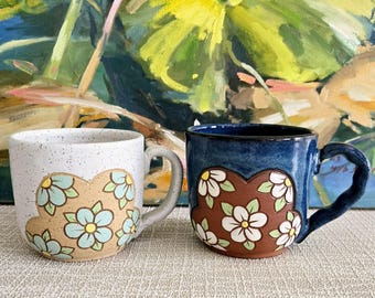 Handgemachte Keramik Daisy Tasse: Rad geworfen, handbemalte Kaffeetasse