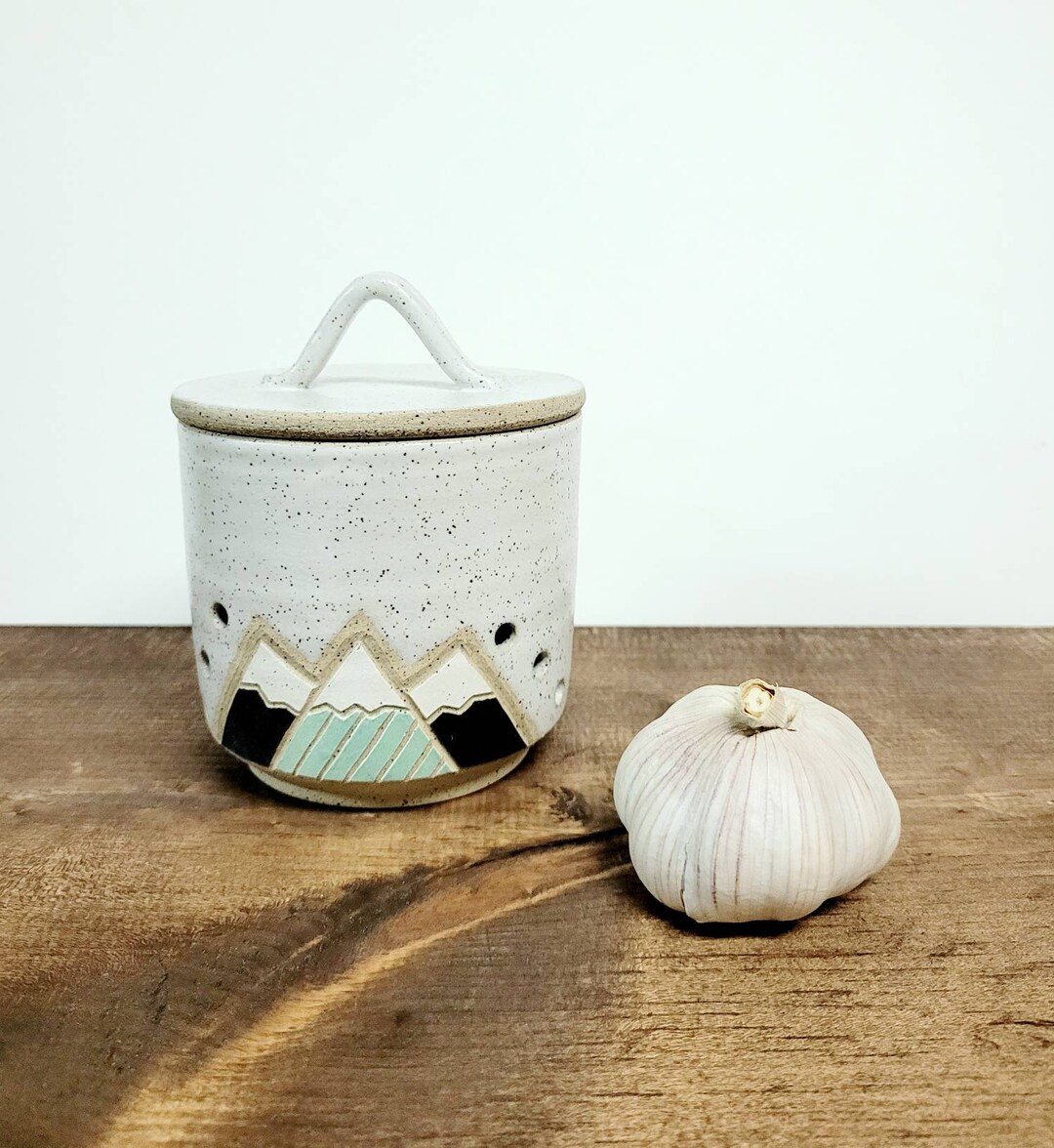 Handmade Ceramic Garlic Jar Modern Mountain Design Wheel Etsy