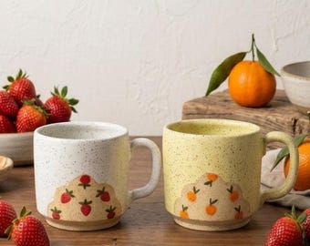 Handmade Ceramic Mug, Modern Fruit Design Design, Wheel Thrown