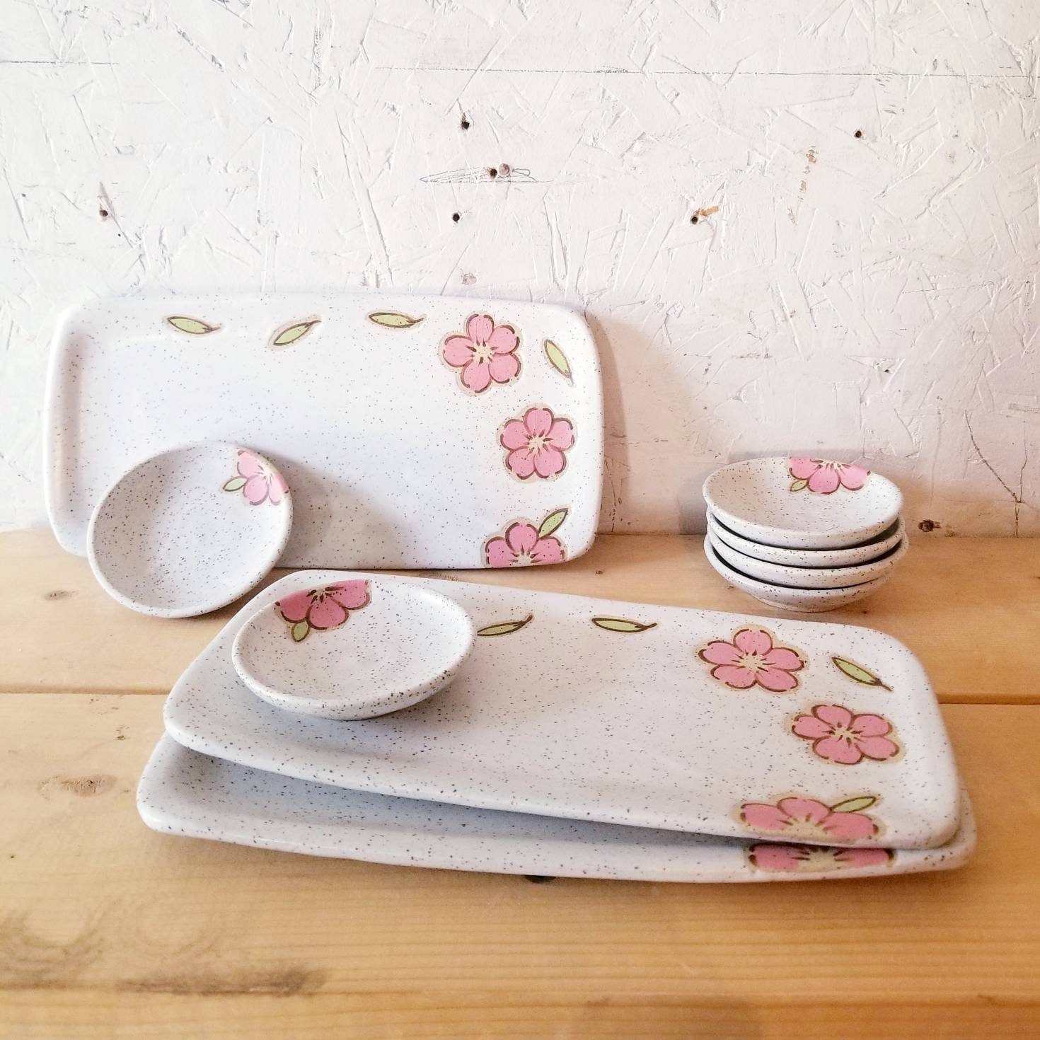 Set 4 Piattini Per Salsa In Ceramica Beautyflier - Motivo Fiore Di Ciliegio, 7 Cm, Con Bordo Dorato, Per Sushi E Antipasti