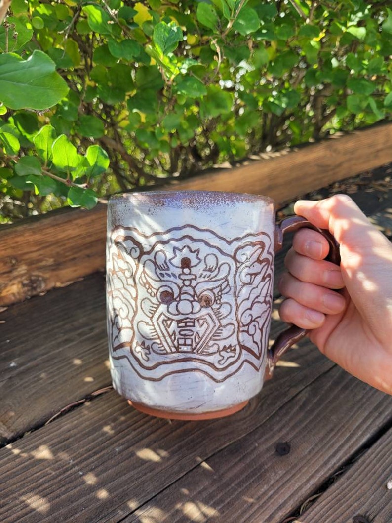 Handmade Ceramic Mug, Dragon Design, Wheel Thrown, Hand Painted and Carved Mug for Coffee and Tea Lovers, Asian Themed Gift, Unique Gift image 6