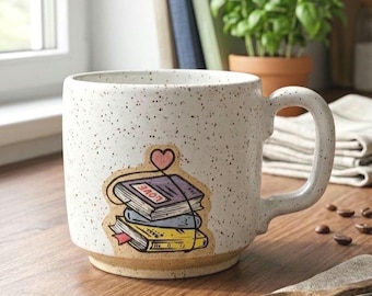 Handmade Ceramic Mug: Book lover, Hand painted Coffee Cup
