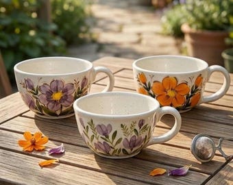 Secret Garden - handgemachte Blumen Design Tasse, Rad geworfen, handbemalte Kaffeetasse