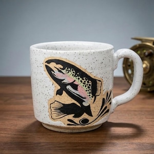 Handmade Ceramic Mug Modern Fish Design, Wheel Thrown