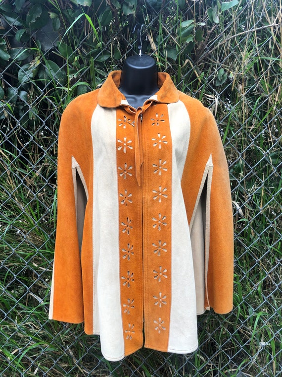 70’s suede zip-up poncho/cape