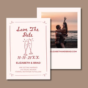 Stilvolle Save the Date mit gewellten Rändern Digitale Einladungsvorlagen, fröhliche rosa und rote Save the Date Karten