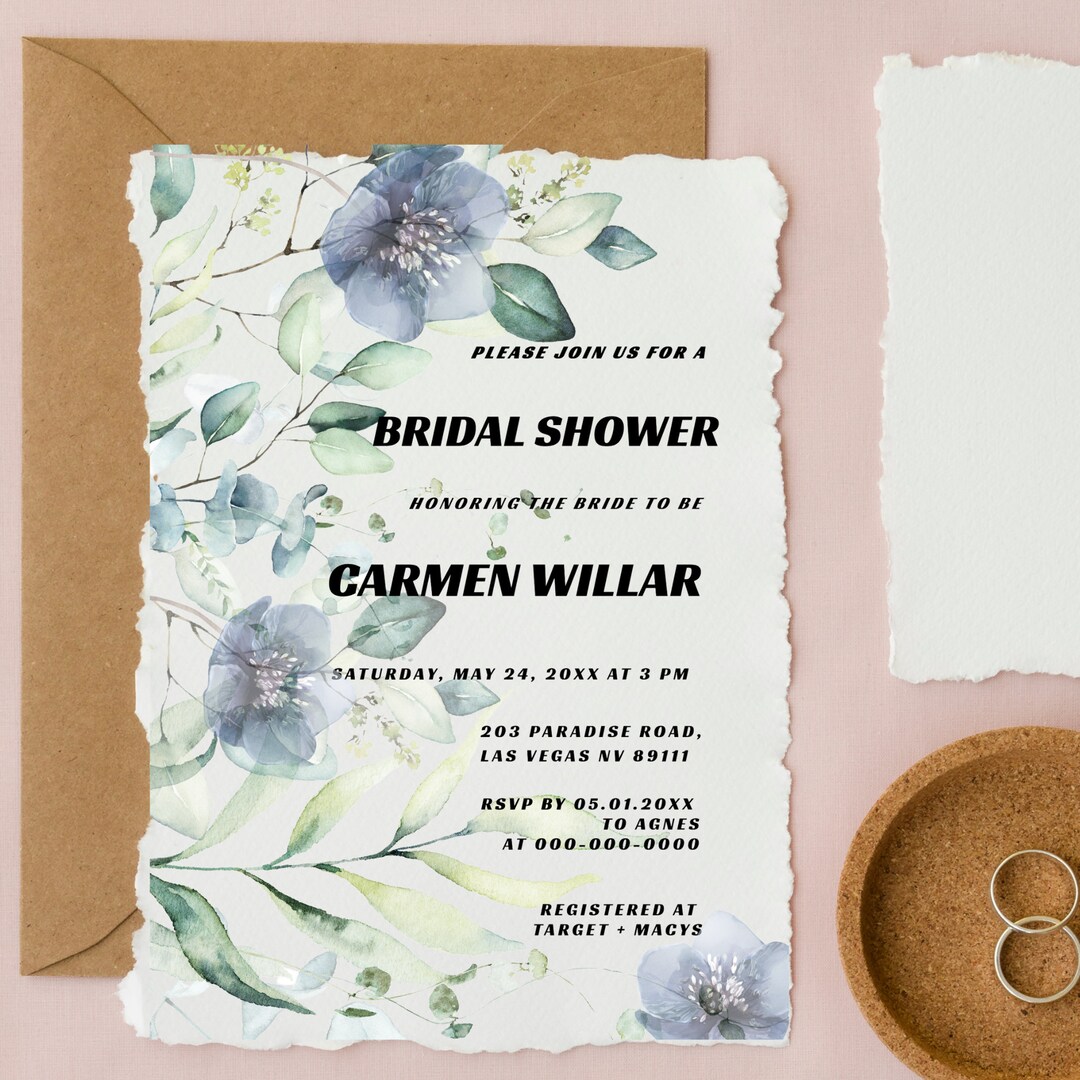 Bridal Shower Invitation, Eucalyptus Design Invitation, Done for You Templates, Editable