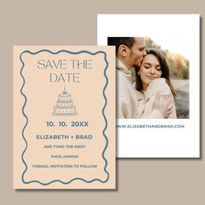 Stilvolle Save the Date Karten mit gewellten Rändern Eine einzigartige und zeitgemäße digitale Einladungsvorlage für die moderne Braut und den Bräutigam