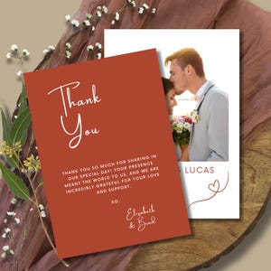 Terracotta Wedding Thank You Card Photo, Modern Minimalist Simple Thank You Card, Rustic Boho Thank you cards, Burnt orange