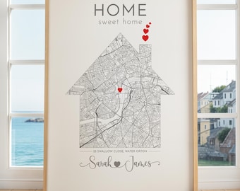 Personalised New Home Map Print & Frames | Custom Address Map Art | Housewarming Gift for Couple, First Home Keepsake, Wall Decor