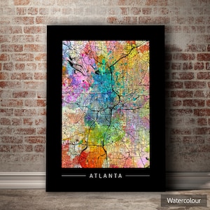 Atlanta Map - City Street Map of Atlanta, Georgia - Art Print Watercolor Illustration Wall Art Home Decor Gift - Sunset Series PRINT