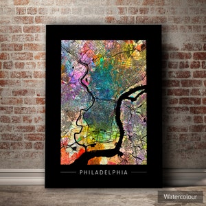 Carte de Philadelphie - plan des rues de la ville, Pennsylvanie - impression d'art Illustration aquarelle Art mural décoration maison cadeau - impression série coucher de soleil
