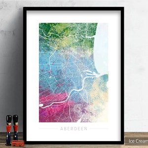 Mapa de Aberdeen - Mapa de calles de la ciudad de Aberdeen Escocia - Impresión de arte Ilustración de acuarela Arte de pared Regalo de decoración del hogar - Serie Naturaleza IMPRIMIR