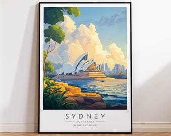 Sydney Travel Poster - Australia, Sydney Opera House Travel Print, Home Decor, Print Framed or Canvas