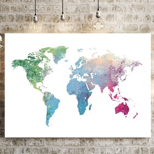Weltkarte Aquarell Illustration Kunstdruck Große Landkarte Karte Wand Kunst Poster Wohnkultur Geschenk PRINT #ICE CREAM