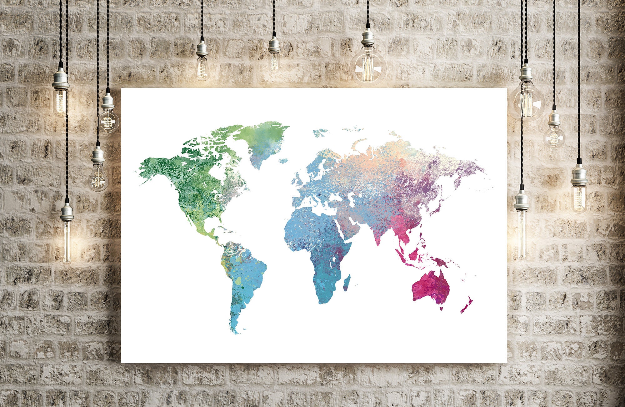 世界地図 水彩イラスト アートプリント 大きな地図プリント 地図 