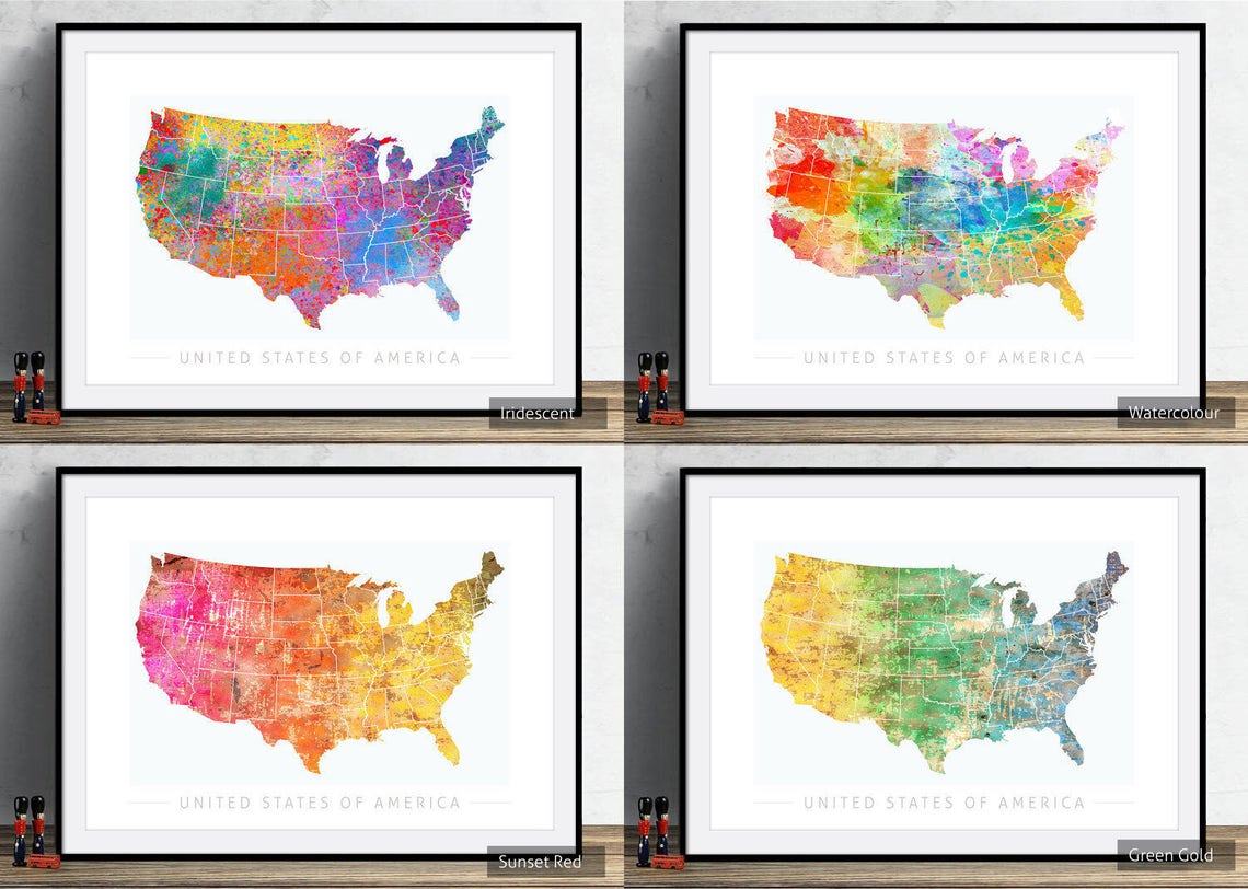 USA Map - Country Map of United States of America - Art Print ...