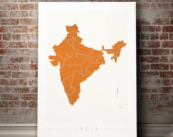 Mapa de la India - Mapa del país de la India - Impresión de arte Ilustración de acuarela Arte de la pared Regalo de decoración del hogar - IMPRESIONES EN COLOR