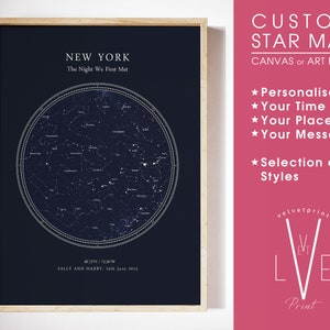 Mapa de estrellas personalizado - FONDO AZUL / Mapa de estrellas personalizado / Póster de estrellas, Impresión de cielo nocturno / Cielo de estrellas personalizado / Impresión de constelación