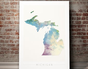 Michigan Map - State Map of Michigan - Art Print Watercolor Illustration Wall Art Home Decor Gift - NATURE PRINT