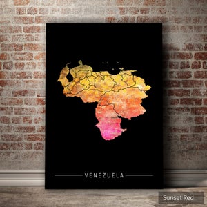 Venezuela Map - Country Map of Venezuela - Art Print Watercolor Illustration Wall Art Home Decor Gift - SUNSET SERIES PRINT