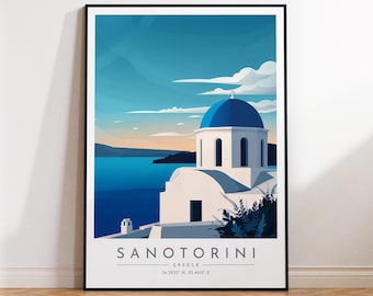 Santorini Travel Poster - Greece, Santorini Travel Print, Home Decor, Print Framed or Canvas
