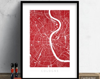 Cologne Map - City Street Map of Cologne, Germany - Art Print Watercolor Illustration Wall Art Home Decor Gift - Colour Series PRINT