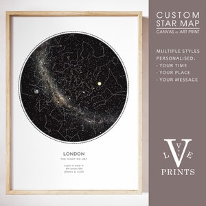 Stampa personalizzata della mappa stellare per data, regalo di nozze, regalo di anniversario, poster della mappa stellare, stampa della costellazione / CIELO NOTTURNO su BIANCO