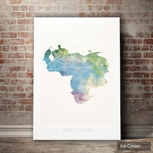 Mapa de Venezuela - Mapa del país de Venezuela - Impresión de arte Ilustración de acuarela Arte de pared Regalo de decoración del hogar - IMPRESIÓN DE SERIE NATURALEZA