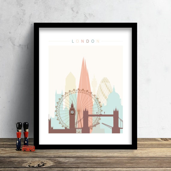 London Skyline, Print, Watercolor Print, London Wall Art, Watercolor Art, City Poster, Cityscape, Home Decor, Gift PRINT