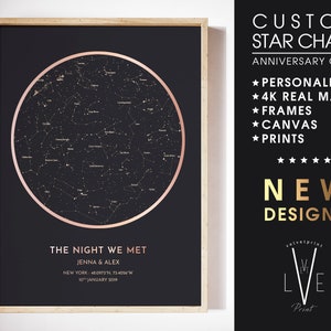 Star Chart, Custom Star Map | Personalised Anniversary Gift, Engagement Gift | Constellation Print - ROSE GOLD EFFECT *Non Metallic*
