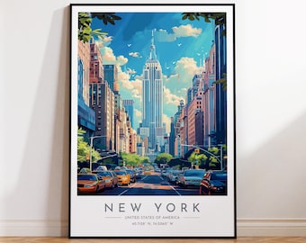 New York Travel Poster - United States, New York Print, Home Decor, Print Framed or Canvas