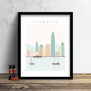 Hong Kong Skyline, Print, Watercolor Print, Wall Art, China Skyline, Watercolor Art, City Poster, Cityscape, Home Decor, Gift PRINT