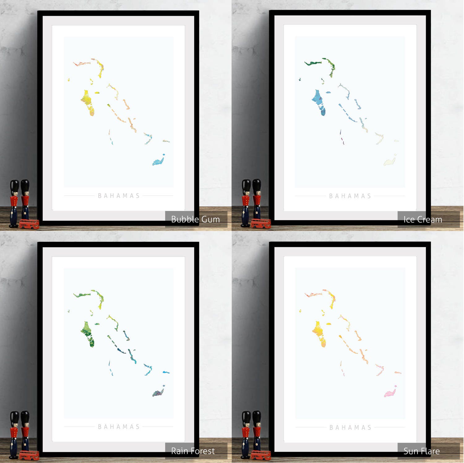 Bahamas Map Island Map of the Bahamas Art Print Watercolor | Etsy
